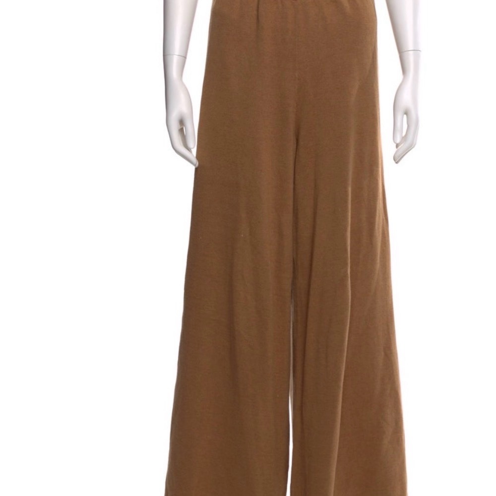 STAUD Brown High Rise Wide Leg Knit Pants | Wool Blend